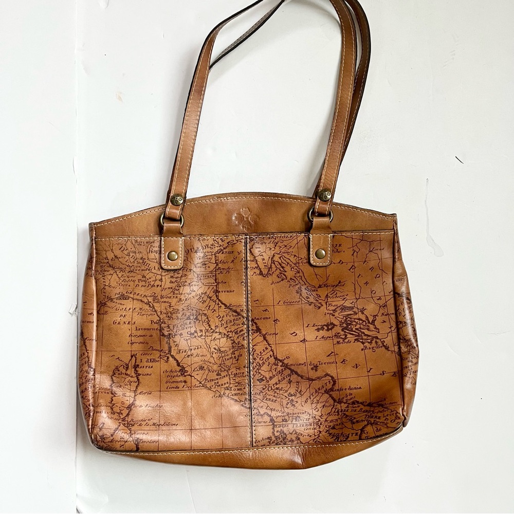 Patricia Nash Signature Map Print Poppy Tote Bag Italian Leather Brown Riot Rust